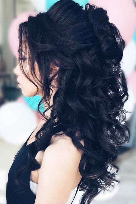 Half Down Prom Hairstyles, Down Prom Hairstyles, Half Up Half Down Prom, Curly Prom Hair, Half Up Half Down Hair Prom, Quinceanera Hairstyles, Prom Hair Down, Quince Hairstyles, Prom Hairstyles For Long Hair