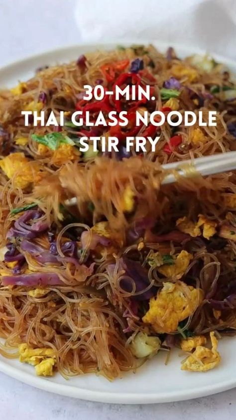 Pin on Noodle Recipes Noodle Ideas For Dinner, Clear Glass Noodle Recipes, Rice Glass Noodle Recipes, Cabbage Rice Noodles Stir Fry, Rise Noodles Recipes, Rice And Noodles Recipes, Glass Noodles With Cabbage, Glass Noodle Recipes Easy Stir Fry, Thai Rice Noodle Recipes Easy