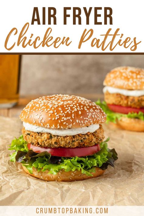 Air Fryer Chicken Patties are homemade breaded chicken burgers with a crispy panko crumb coating and minimal oil. They're quick and easy to make and so much better than store-bought frozen chicken patties! Breaded Chicken Burger Recipe, Breaded Chicken Burgers, Chicken Burger Recipe Healthy, Air Fryer Chicken Burgers, Homemade Breaded Chicken, Air Fryer Chicken Patties, Ground Chicken Recipes Healthy, Chicken Patty Recipes, Fried Breaded Chicken