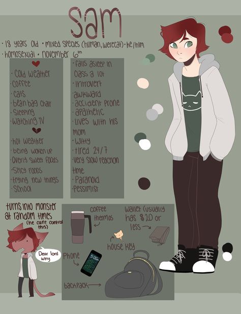 Sam’s new ref sheet (plus a small redesign) Oc Ref Sheet Ideas, Meet The Oc Template, Character Ref Sheet Poses, Oc Sheet Character Design Template, Character Bio Sheet, Character Ref Sheet Base, Persona Ref Sheet, Oc Art Reference Sheet, Character Info Sheet Art