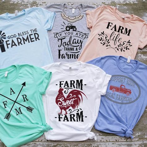 Farm Life and Support Farmers Tees $13.99 Country Shirt Ideas Vinyl, Country Shirt Ideas, Shirt Ideas Vinyl Women, Cricut Clothing, Shirt Ideas Vinyl, Cricut Clothes, Boyfriend Type, Stay Creative, Southern Boutique