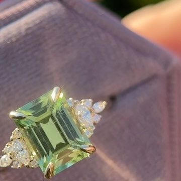 Brianna Trudell on Instagram: "I always love a bug green tourmaline 🤩 ✨the deets: 3.25 CT emerald cut green tourmaline 14K yellow gold natural diamond accents #tourmaline #finejewelry #tourmalinejewelry #jewelry #gemstonejewelry #gemstonering #tourmalinering #jewelrygram" Wall Hanging Christmas Tree, Hanging Christmas Tree, Tourmaline Jewelry, A Bug, Asscher Cut, November 11, Tourmaline Ring, Green Tourmaline, Emerald Cut