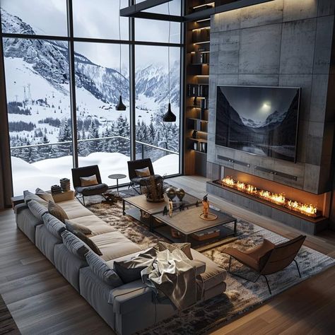 Contemporary Mountain Home Interiors, Mountain Modern Living Room, Mountain Homes Interiors, Nordic House Interior, Most Beautiful Living Rooms, Modern Ski Home, Best Greige Paint, Best Greige, Luxury Chalet Interior