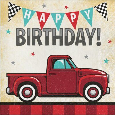 Vintage Car Birthday, Truck Birthday Party, Party Girlande, Happy Birthday Text, Vintage Red Truck, Birthday Text, Birthday Napkins, Trucks Birthday Party, Truck Party