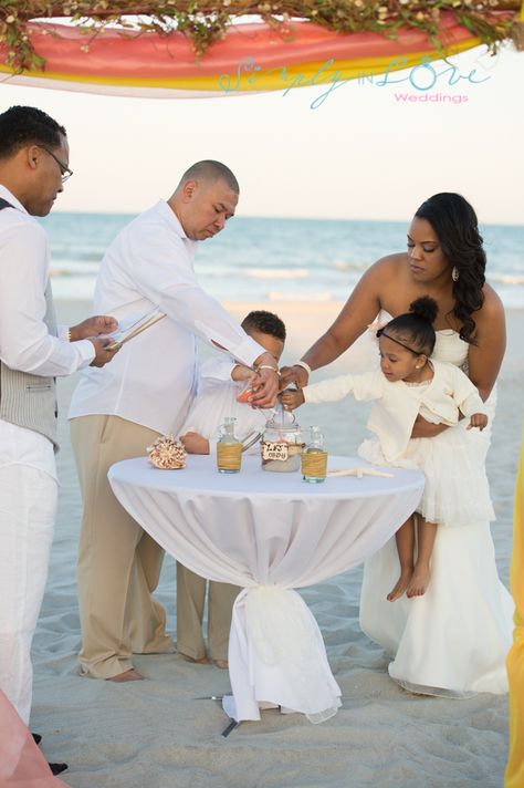 Family sand ceremony, great way to include the kids and a beautiful multi-colored keepsake for the family mantle! Family Sand Ceremony, Wedding Sand Ceremony, Hawaii Kids, Sand Ceremony Wedding, Blended Families, Wedding Renewal Vows, Wedding Sand, Second Wedding, Florida Beach Wedding