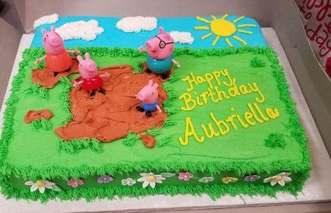 Peppa Pig cake Peppa Pig Sheet Cake, Pig Sheet Cake, Peppa Cake, Sheet Cake Ideas, Bolo Rapunzel, Peppa Pig Birthday Cake, Homemade Buttercream, Pig Birthday Cakes, Pig Birthday Party