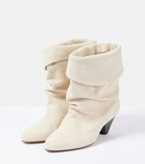 Ryska suede ankle boots in white - Isabel Marant | Mytheresa Isabel Marant Boots, Dream Wishlist, Isabel Marant Shoes, Boots Beige, Grey Boots, Shoe Inspo, Beachwear For Women, Suede Ankle Boots, Mid Heel