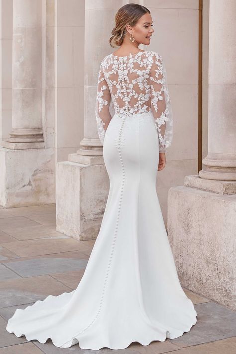 Crepe Wedding Dress, Justin Alexander, Fit And Flare Wedding Dress, Grad Dresses, Winter Wedding Dress, Long Sleeve Wedding, Best Wedding Dresses, Stretch Crepe, Necklines For Dresses