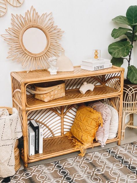 Short Bookshelf, Rattan Shelves, Rattan Bookshelf, Rattan Console Table, Rattan Console, Rattan Decor, Rattan Bedroom, Hanging Bookshelves, Bedroom Stuff