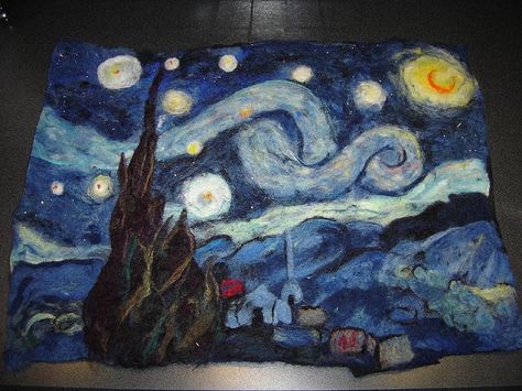 needle felted van gogh | Recent Photos The Commons Getty Collection Galleries World Map App ... Felting Landscapes, Felted Painting, Waldorf Painting, Felting Crafts, Wool Painting, Felted Art, Fiber Sculpture, Landscape Inspiration, Felt Pictures