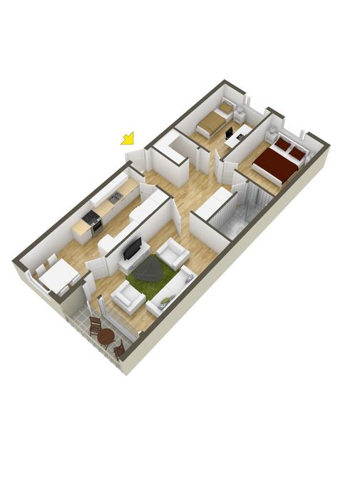 Two bedrooms is just enough space to let you daydream about having more space. There are as many two bedroom floor plans as there are apartments and houses in t Tropical House Plans, U Shaped House Plans, 2 Bedroom House Design, Two Bedroom Floor Plan, 30x50 House Plans, U Shaped Houses, Building A Small House, House Plans Ideas, Little House Plans