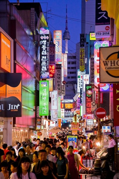 Myeongdong, Seoul, South Korea<3 myeongdong is one of my favorite places in all of Korea. It's so beautiful to me<3 Myeongdong Shopping, Seoul Subway, Myeongdong Seoul, Chuncheon, Seoul Travel, Gyeongju, South Korea Seoul, South Korea Travel, Roatan