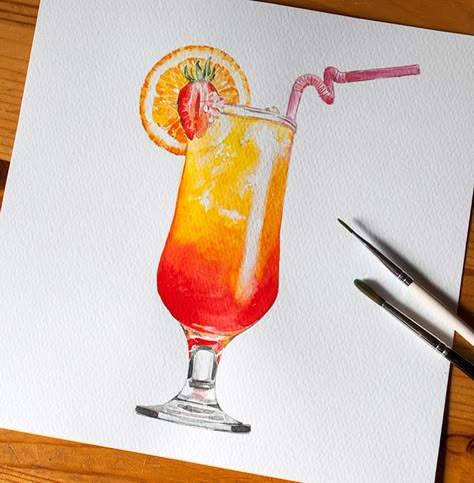 Watercolor Cocktails, Food Art Painting, Copic Marker Art, Food Illustration Art, Cute Food Art, Food Painting, Marker Drawing, Pencil Art Drawings, Art Drawings Sketches Creative