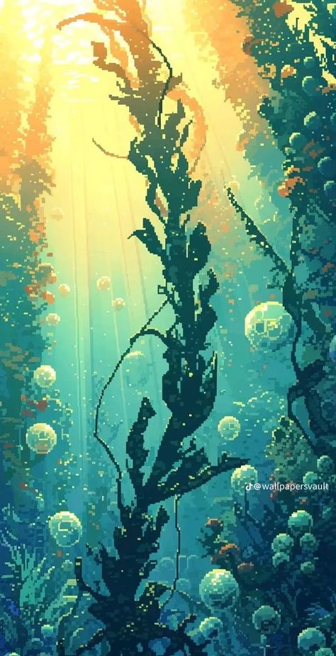 Pixel Phone Wallpaper, Pixel Art Game Background, Subnautica Wallpaper, Aesthetic Underwater Wallpaper, Pixel Ocean, Under The Sea Phone Wallpaper, Sea Pixel Art, Beach Pixel Art, Underwater Fantasy Wallpaper