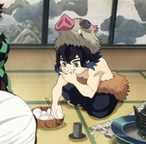 Inosuke Eating, Inosuke Hashibira, Funny Character, I Kings, Cartoon Characters, Demon Slayer, Cosplay Costumes, Anime Icons, Love Him