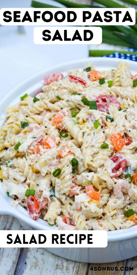 Tuna And Crab Pasta Salad, Loaded Seafood Pasta, Non Lettuce Salad Recipes, Crab Rangoon Pasta Salad, Pasta Salad Seafood, Tuna Shrimp Pasta Salad, Crab Salad Recipe 12 Tomatoes, Imitated Crab Pasta Salad, Seafood Salads Cold