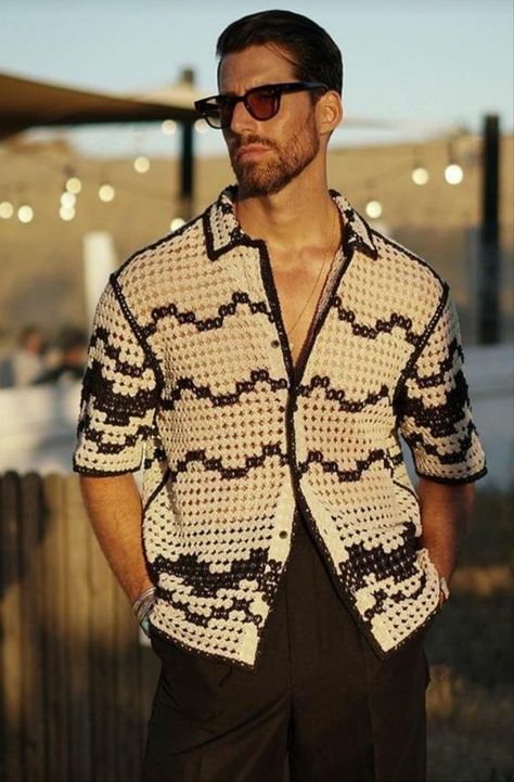 Mens Knitted Scarf, Crochet Men, One Chance, Knit Men, Crochet Fashion Patterns, Matching Couple Outfits, Sharp Dressed Man, Crochet Shirt, Mens Cardigan