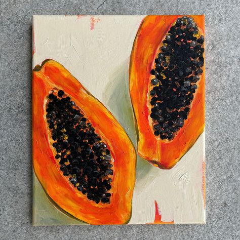 Add a touch of vibrant color to your space with this original oil painting of a Papaya. Original oil painting "Papaya" on the canvas 12/2023 Canvas size 24 x 30 cm. The painting was painted in Gdańsk, Poland by me (Hanna Yeulakova). + Certificate of Authenticity is attached + Signed on the front + Signed on the back Papaya Oil Painting, Retro Abstract Painting, Fruit Painting Acrylic, Papaya Painting, Unique Painting Ideas, Orange Paintings, Fruit Oil Painting, Oil Paint Art, Fruit Paintings