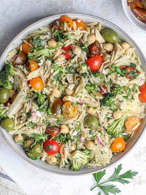 Orzo and Roasted Broccoli Salad - Munchmeals by Janet Orzo Asparagus, Roasted Broccoli Salad, Pasta Primavera Salad, Arugula Pasta, Cooking Cream, Asparagus Salad, Orzo Salad, Lemon Herb, Quick And Easy Recipes