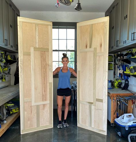 Built two 8 foot barn doors today 😍😍😍 I shared a little bit of the build and where they’re going in stories! Check it out ❤️ Free plans And how-to video coming soon! #shanty2chic #barndoor #instagood