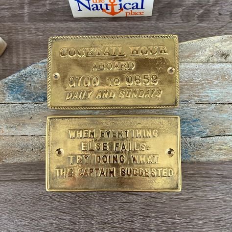 Nautical Signs Solid Brass Captain Suggested Cocktail - Etsy Boat Cabin, Vintage Nautical Decor, Cabin Door, Nautical Signs, Glass Fishing Floats, Club Decor, Cabin Doors, Door Plaque, Boat Decor