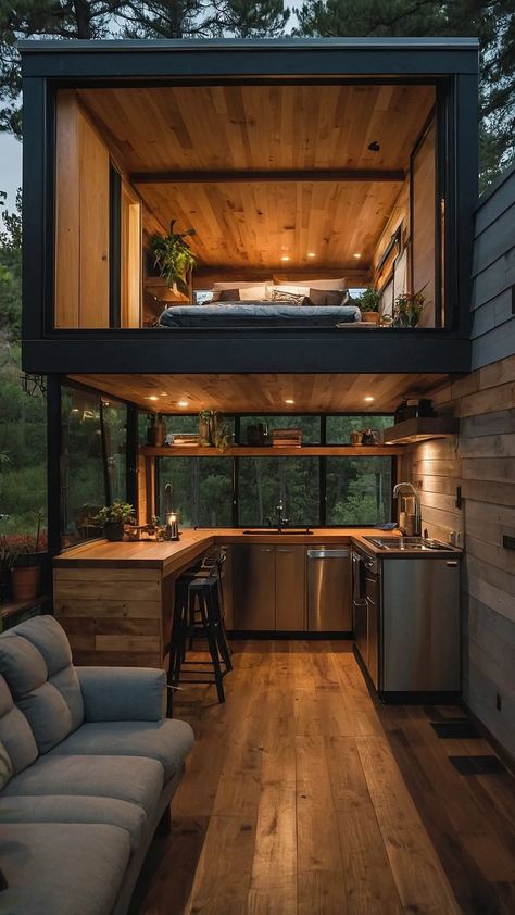 Luxury Living in Miniature: High-End Tiny House Interior Designs - Inspire Inlet Tiny Cabins Interiors, Container House Interior, Tiny House Rentals, Tiny House Village, Tree House Plans, Pod House, Tiny House Interior Design, Tiny House Loft, Stylish Interior