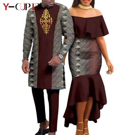 African Matching Outfit for Couples Dashiki Women Slim Print Dresses Agbada Bazin Riche Men Top and Pant Sets Kaftan Y23C041 - AliExpress African Wear Styles For Men And Women, African Couple Dress, Matching Style Couple, Couples Elegant Outfits Classy, Model Couple Africain, Matching Couple Wedding Guest Outfits, Matching Outfits For Couples Formal, African Couple Outfit Matching, Couple Wear Matching Outfits