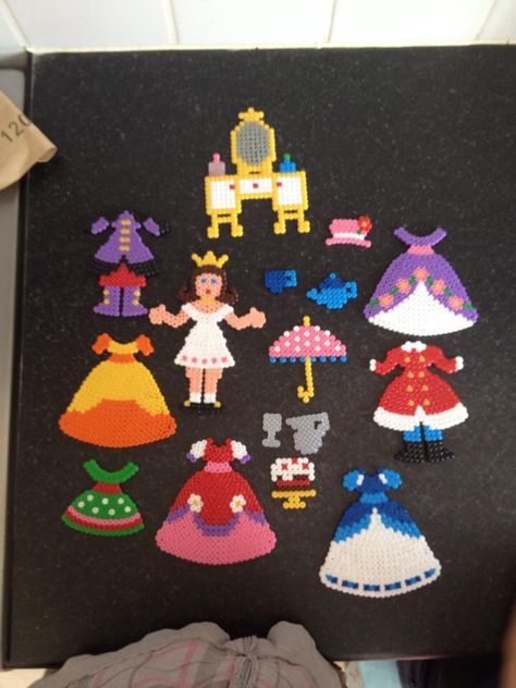 Doll with accessories hama perler Easter 2023, Beads Ideas, Iron Beads, Dress Up Dolls, Perler Bead Art, Perler Bead, Hama Beads, Beaded Dress, Perler Beads