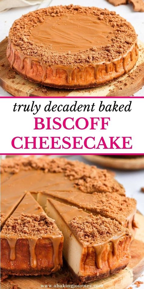 This incredibly decadent Baked Speculoos Biscoff Cheesecake is the perfect dessert to make for a special occasion this Fall and Winter! Made from a Lotus Biscoff Cookie Crust, a Biscoff / Cookie Butter Cheesecake Batter and topped with more Cookie Butter Biscoff Spread and crushed speculoos cookies, this epic baked Speculoos Cheesecake is a true crowd-pleasing dessert! Potluck Ideas Dessert, Cookie Butter Biscoff, Cheesecake Speculoos, Cookie Butter Cheesecake, Holiday Cake Recipes, Cheesecake Baked, Speculoos Cookies, Biscoff Cheesecake, Dessert To Make