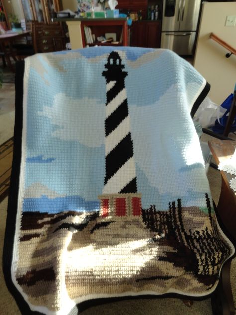 Crochet Picture Patterns, Graphgan Crochet Patterns, Lighthouse Crochet, Lighthouse Pattern, Nautical Crochet, Graphgan Crochet, Adult Blankets, Grid Crochet, C2c Crochet Pattern Free