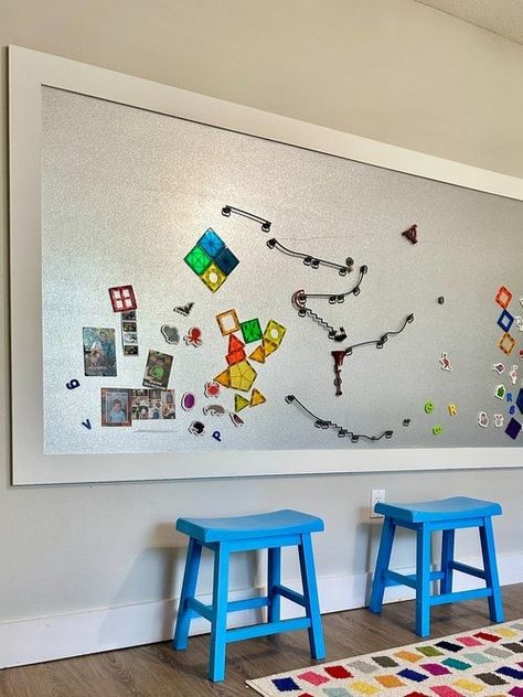 DIY Magnet Wall — Ashley French Magnetic Board Playroom, Diy Magnet Wall, Diy Magnetic Wall, Magnetic Wall For Kids, Magnetic Wall Ideas, Playroom Accent Wall Ideas, Downstairs Playroom, Rory Room, Magnet Board Kids