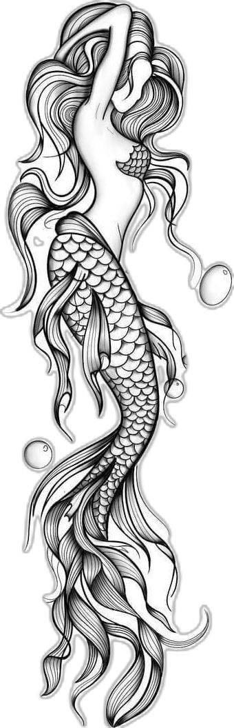 Siren Mermaid Tattoos, Mermaid Sleeve Tattoos, Nautical Tattoo Sleeve, Pin Up Mermaid, Siren Tattoo, Optical Illusion Tattoos, Illusion Tattoos, Mermaid Tattoo Designs, Mermaid Coloring Book