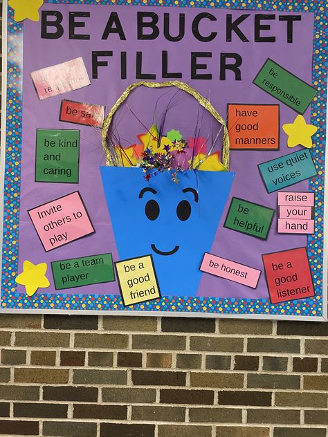 Pbis Bulletin Boards, Bucket Filler Bulletin Board, Growth Mindset Elementary, Friends Bulletin Board, Bucket Filler Activities, Bucket Fillers, Kindness Bulletin Board, Asd Classroom, Sports Theme Classroom