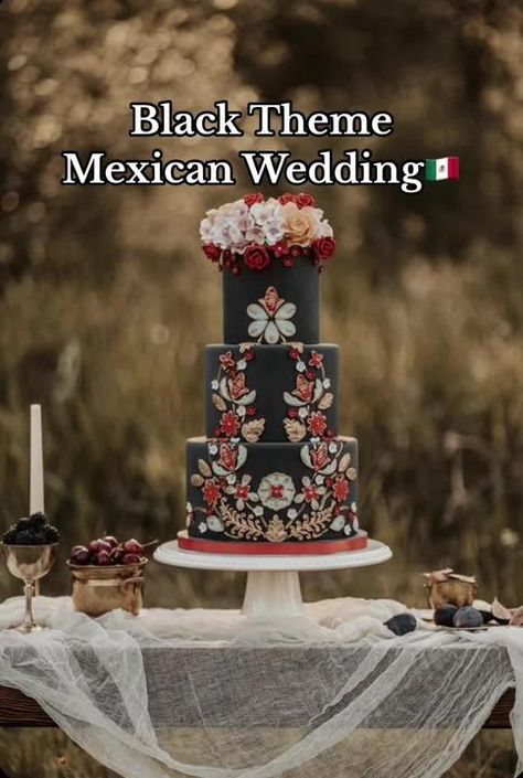 Black theme mexican wedding 🇲🇽🖤 #latinabride #planningmywedding #we... | mexican wedding | TikTok Mexican And Black Wedding, Mexican Wedding Arch Ideas, Mexican American Wedding Theme, Black And Mexican Wedding, Mariachi Wedding Theme, Elegant Mexican Theme Wedding, Mexican Goth Wedding, Amor Eterno Wedding, Dark Mexican Wedding