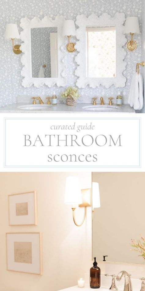 Choose bathroom wall sconces that you’ll love for years. Learn how we chose these pretty wall sconces, factors to consider when you choose yours and where to shop for your own in this curated guide. #BathroomSconces #LightingDesign #HomeDecorIdeas #InteriorInspiration #BathroomDesign #SconceLighting #LightingTips #HomeImprovement #DecorativeLighting #BathroomIdeas #InteriorDesignBlog #HomeStyle #LightingSolutions #SconceInspiration #BathroomLighting #InteriorStyling #DesignTips #HomeRenovation Bathroom Vanity Side Lights, Cottage Bathroom Vanity Lighting, Bathroom Vanity With Sconces, Bathroom Scones Lights, Bathroom Mirror And Sconces, Best Lighting For Bathroom, Bathroom Wall Sconces Double Vanity, Bathroom Wall Sconces Single Vanity, Bathroom Vanity Lighting Sconces