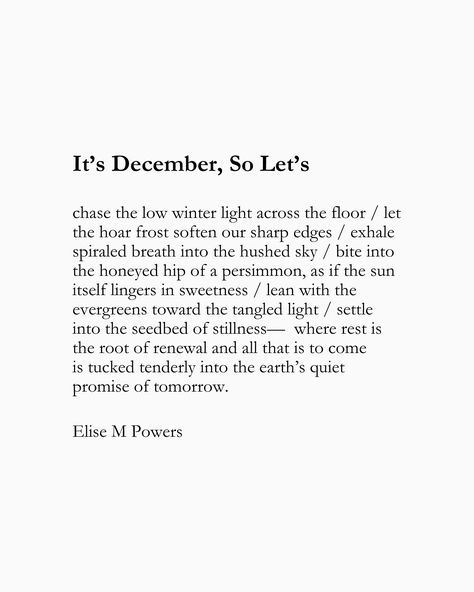 I learned a new word while writing this poem: apricity, meaning the warmth of the sun in winter. I don’t know why but I could cry over the fact that there is a single word for this singular experience. It’s so gentle. So human. The sound of the word itself evokes the meaning of the word. It’s just perfect. What a gift! Anyway, to find my December newsletter, head to my stories or the link in my bio and make sure you’re subscribed to my Substack so they’re delivered straight to your email ev... Apricity Meaning, December Poems, December Poetry, Sun In Winter, December Newsletter, 31st December, Winter Light, Single Words, 20 Years Old