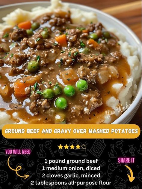 Grandma's guid recipes 🎂 | Ground Beef and Gravy Over Mashed Potatoes 🍛🥔 | Facebook Shredded Beef Over Mashed Potatoes, Ground Beef And Gravy Mashed Potatoes, Ground Beef And Gravy Over Mash Potatoes, Ground Beef And Mashed Potatoes, Ground Beef Gravy, Ground Beef And Gravy, Beef And Gravy, Recipes Ground Beef, Smoked Sausage Recipes