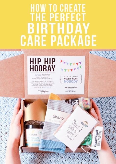 Birthday In A Box Care Package, Party In A Box Ideas Diy, Birthday Package Ideas, Long Distance Birthday Ideas, Birthday Box Ideas, Kids Care Package, Birthday Packaging, Birthday Care Package, Long Distance Birthday