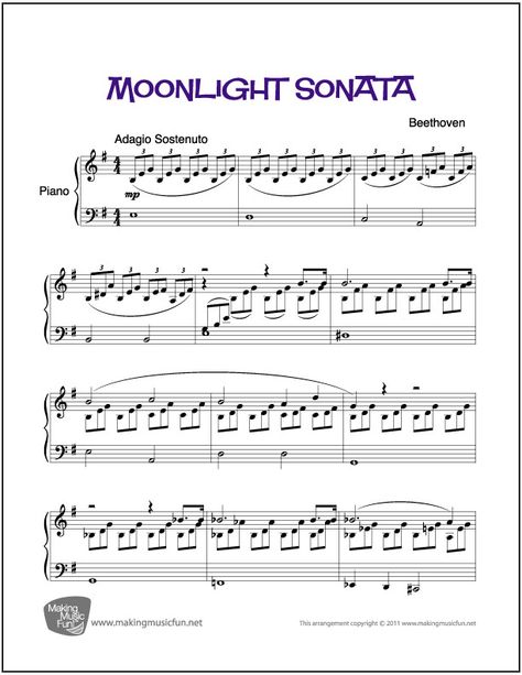 Free Sheet Music This free sheet music arrangement is ideal for students with 4 or more years of experience. It i… Moonlight Sonata Sheet Music, Music Arrangement, Free Printable Sheet Music, Piano Sheet Music Classical, Music Theory Worksheets, Classical Sheet Music, Piano Music Lessons, Moonlight Sonata, Free Piano