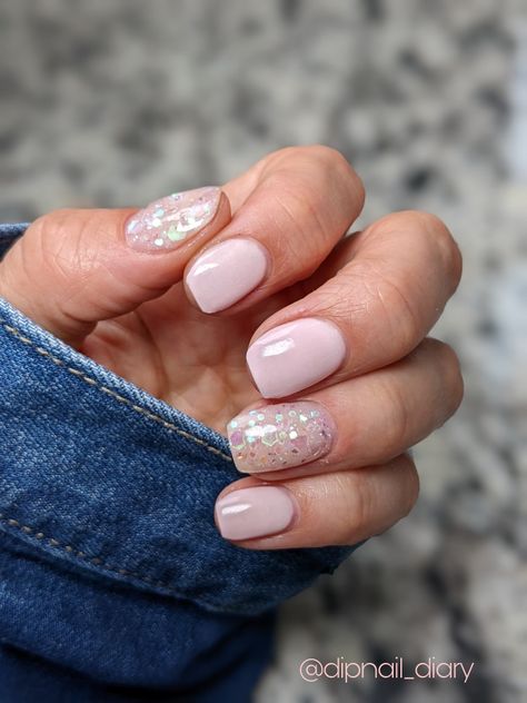 Revel Nail Emily, Prom Nails Dip Powder, Revel Nail Swatches, Cute Gender Reveal Nail Ideas, Revel Dip Nail Ideas, Revel Nail Inspiration, Sparkly Dip Powder Nails, Dip Powder Nails Nude Colors, Revel Nail Ideas