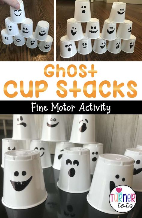 Boo! Get your fine motor stacking skills on with this cup stacking challenge with a Halloween preschool theme! Just draw spooky faces on cups and you've got an instant STEM challenge for your preschoolers or pre-k students this Halloween! Check out this preschool activity here! Halloween Preschool Activities, Cup Stacking, Ghost Cup, Halloween Activities For Toddlers, Halloween Activities Preschool, Diy Halloween Party, Halloween Lesson, Dekorasi Halloween, Halloween Crafts Preschool