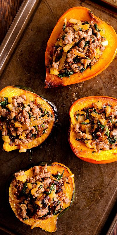 Acorn Squash With Sausage Stuffing, Apple Acorn Squash, What To Eat With Squash, Sausage Stuffed Apples, Turkey Acorn Squash Recipes, Bean And Squash Recipes, Acorn And Delicata Squash Recipe, Apple Recipe Savory, Sausage And Acorn Squash Recipes