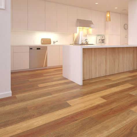 Spotted Gum Flooring Kitchen, Spotted Gum Hybrid Flooring, Hybrid Flooring Australia, Flood House, Building Colour, Spotted Gum Flooring, Breezeway Ideas, Hybrid Flooring, Flooded House