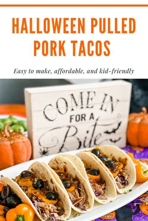 Halloween Pulled Pork Tacos Recipe Pulled Pork Taco Recipe, Simple Pulled Pork, Pork Taco Recipe, Family Fun Dinner, Pulled Pork Tacos Recipe, Perfect Pulled Pork, Pork Taco, Pulled Pork Tacos, Taco Recipe