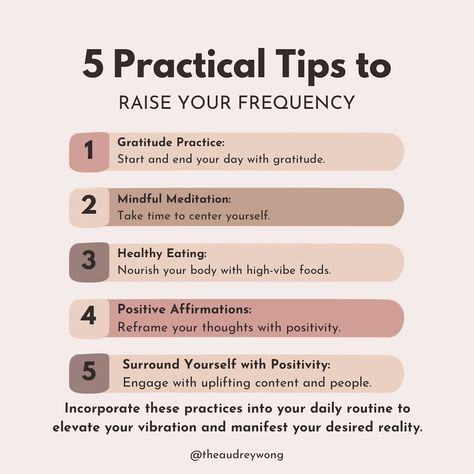 🌟 What’s your go-to practice for raising your frequency? Let’s share and inspire each other! ➡️ Follow @theaudreywong for more on healing your limiting beliefs & subconscious programming to more easily create your desired reality ✨ ➡️ Click on the link in my bio to subscribe to my Substack multimedia library for many more manifestation & healing resources & tips. 💡I have created courses, guided meditations, and podcast episodes available on substack to help you heal, release, and manifest... Manifestation Podcast, Subconscious Programming, Desired Reality, High Vibes, Practice Gratitude, Limiting Beliefs, Guided Meditation, Positive Affirmations, Programming