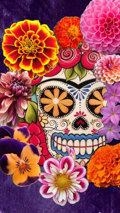 Day Of The Dead Flowers, Skull And Flowers, Dead Flowers, Day Of The Dead, The Dead, Sugar Skull, Illustrations, Drawings, Flowers