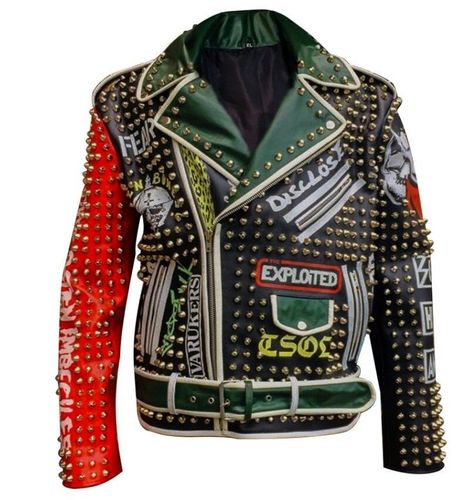 Punk Mode, Gothic Mode, Gothic Jackets, Personalized Jacket, Studded Leather Jacket, Black Punks, Studded Jacket, Patches Fashion, Patchwork Jacket