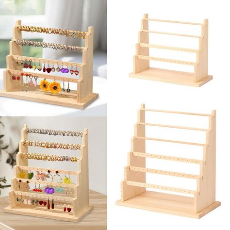 Create your own earrings storage DIY solutions that reflect your personality and save space. Get organized in a fun way! Diy Earring Holder, Wooden Jewelry Stand, Earrings Holder, Earring Display Stand, Router Projects, Jewelry Store Design, Easy Room Decor, Earring Display Stands, Diy Display