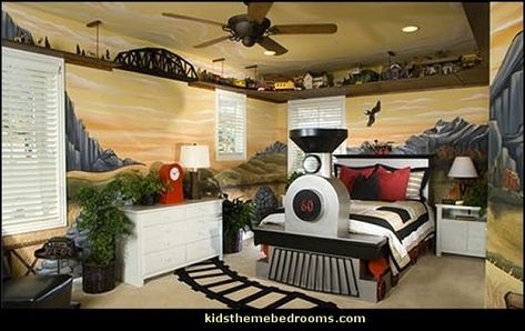 Kids Train Bed - Ideas on Foter Transportation Theme Bedroom, Transportation Bedroom, Train Room Decor, Train Bed, Train Bedroom, Theme Bedrooms, Transportation Vehicles, Train Decor, Theme Bedroom