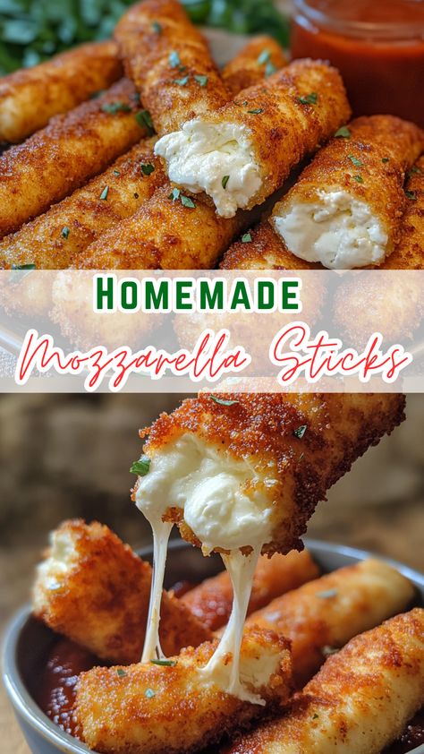 Appetizers, Sauces And Dips: Homemade Mozzarella Sticks Best Mozzarella Sticks Recipe, Homemade Mozzarella Cheese Sticks, How To Make Cheese Sticks, Airfryer Mozzarella Sticks, Sonic Mozzarella Sticks, Mozzerella Stick Recipe, Motzerrela Sticks, Motzerella Sticks, String Cheese Mozzarella Sticks